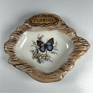 Vintage Kitschy Treasure Craft Florida Souvenir Ashtray Butterfly